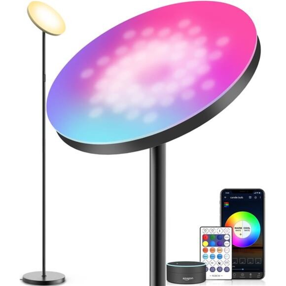 YHW Smart RGB LED Floor Lamp Works with Alexa Google Home, WiFi Remote Modern - Picture 1 of 7